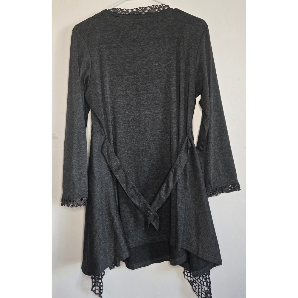 Pretty Angel Women Charcoal Gray Silk Blend Floral Applique Mesh Layered Tunic L - Picture 12 of 16